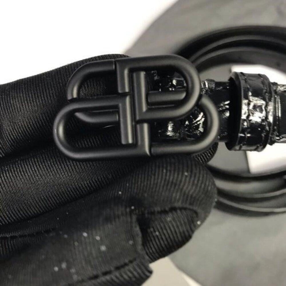 New Authentic Balenciaga BB Logo Buckle Croc Embossed Leather Skinny Belt - Picture 11 of 14